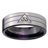 8mm Masonic 32 Duo Line Freemason Pipe Cut Brushed Silver Tungsten Carbide Men's Engagement Ring