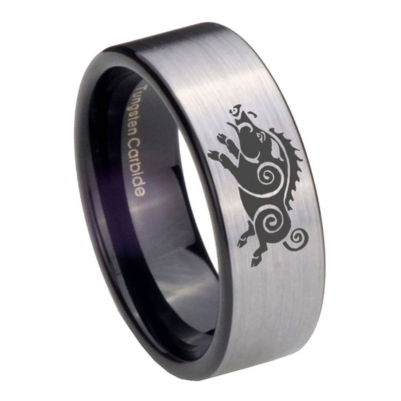 8mm Wild Boar Pipe Cut Brushed Silver Tungsten Custom Ring for Men