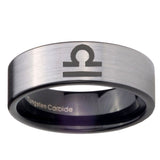 8mm Libra Horoscope Pipe Cut Brushed Silver Tungsten Carbide Mens Wedding Ring