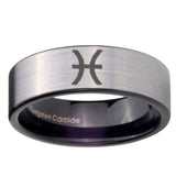 8mm Pisces Zodiac Pipe Cut Brushed Silver Tungsten Carbide Men's Wedding Ring