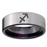 8mm Sagittarius Zodiac Pipe Cut Brushed Silver Tungsten Personalized Ring