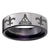 8mm Celtic Triangle Fleur De Lis Pipe Cut Brushed Silver Tungsten Promise Ring
