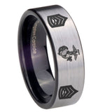 8mm Marine Army Sergeant Pipe Cut Brushed Silver Tungsten Carbide Men's Promise Rings