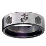 8mm Marine Chief Master Sergeant  Pipe Cut Brushed Silver Tungsten Mens Wedding Ring
