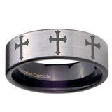 8mm Multiple Christian Cross Pipe Cut Brushed Silver Tungsten Men's Wedding Band