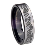 8mm Etched Tribal Pattern Pipe Cut Brushed Silver Tungsten Personalized Ring