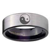 8mm Yin Yang Pipe Cut Brushed Silver Tungsten Carbide Mens Ring Personalized