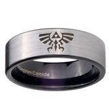8mm Zelda Skyward Sword Pipe Cut Brushed Silver Tungsten Carbide Engraved Ring