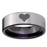 8mm Heart Pipe Cut Brushed Silver Tungsten Carbide Engraved Ring