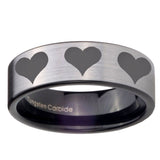 8mm Multiple Heart Pipe Cut Brushed Silver Tungsten Carbide Men's Band Ring