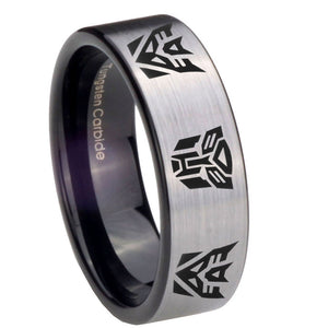 8mm Transformers Autobot Decepticon Pipe Cut Brushed Silver Tungsten Mens Wedding Band