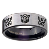 8mm Transformers Autobot Decepticon Pipe Cut Brushed Silver Tungsten Mens Wedding Band