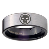 8mm Skull Pipe Cut Brushed Silver Tungsten Carbide Anniversary Ring