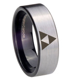 8mm Zelda Triforce Pipe Cut Brushed Silver Tungsten Carbide Custom Mens Ring