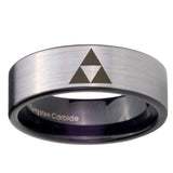 8mm Zelda Triforce Pipe Cut Brushed Silver Tungsten Carbide Custom Mens Ring