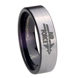 8MM Silver Black Air Force Pipe Cut Tungsten Carbide Laser Engraved Ring