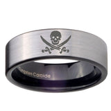 8mm Skull Pirate Pipe Cut Brushed Silver Tungsten Carbide Men's Engagement Ring
