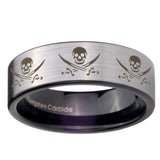 8mm Multiple Skull Pirate Pipe Cut Brushed Silver Tungsten Mens Wedding Ring