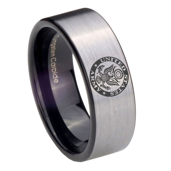 8mm U.S. Army Pipe Cut Brushed Silver Tungsten Custom Ring for Men
