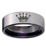 8mm Crown Pipe Cut Brushed Silver Tungsten Carbide Mens Anniversary Ring