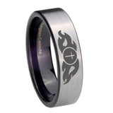 8mm Flamed Cross Pipe Cut Brushed Silver Tungsten Carbide Men's Band Ring