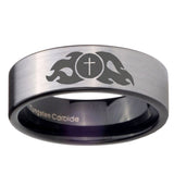 8mm Flamed Cross Pipe Cut Brushed Silver Tungsten Carbide Men's Band Ring