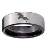 8mm Horse Pipe Cut Brushed Silver Tungsten Carbide Men's Band Ring