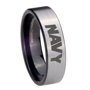 8mm Navy Pipe Cut Brushed Silver Tungsten Carbide Custom Ring for Men