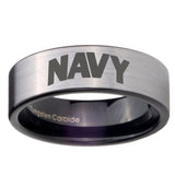 8mm Navy Pipe Cut Brushed Silver Tungsten Carbide Custom Ring for Men