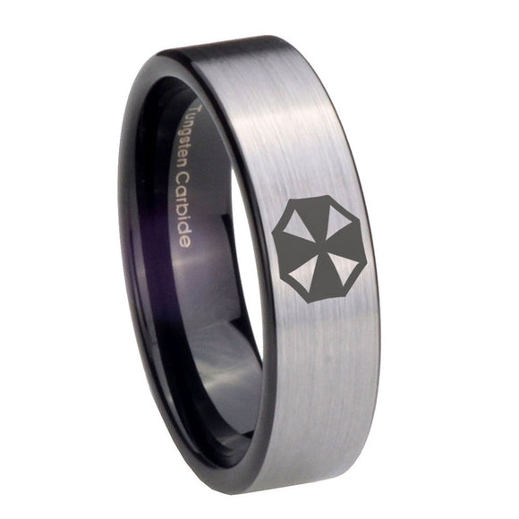 8mm Resident Evil Pipe Cut Brushed Silver Tungsten Carbide Anniversary Ring