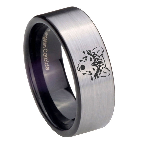 8mm Wolf Pipe Cut Brushed Silver Tungsten Carbide Engagement Ring