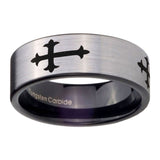 8mm Christian Cross Religious Pipe Cut Brushed Silver Tungsten Custom Ring for Men