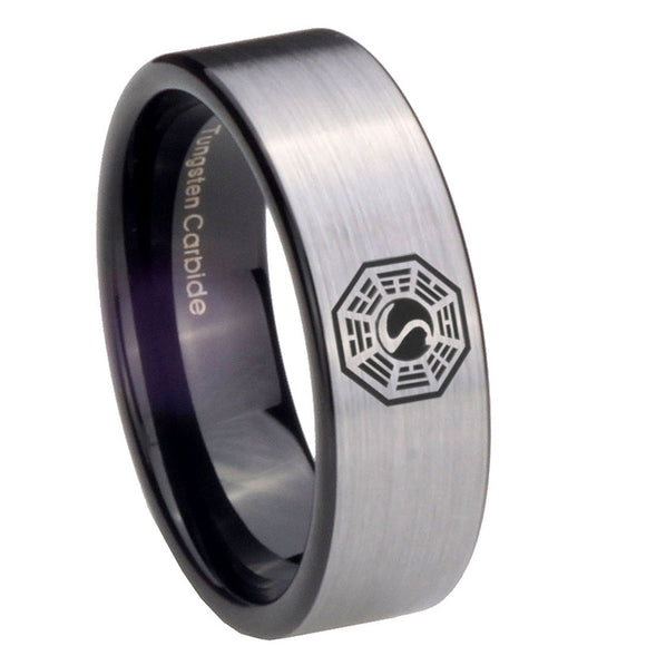 8mm Lost Dharma Pipe Cut Brushed Silver Tungsten Carbide Men's Engagement Band