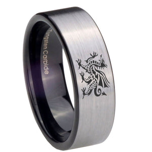 8mm Dragon Pipe Cut Brushed Silver Tungsten Carbide Mens Engagement Band