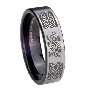 8mm Multiple Dragon Celtic Pipe Cut Brushed Silver Tungsten Carbide Mens Ring