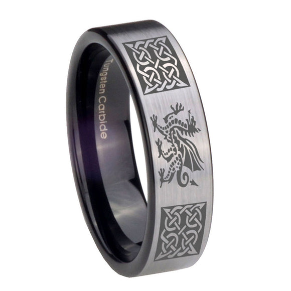 8mm Multiple Dragon Celtic Pipe Cut Brushed Silver Tungsten Carbide Mens Ring
