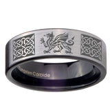 8mm Multiple Dragon Celtic Pipe Cut Brushed Silver Tungsten Carbide Mens Ring