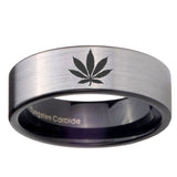 8mm Marijuana Leaf Pipe Cut Brushed Silver Tungsten Wedding Engagement Ring