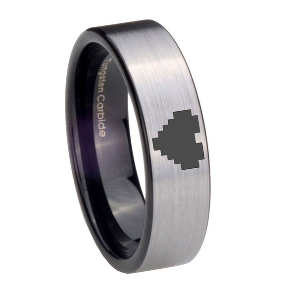 8MM Silver Black Zelda Heart Pipe Cut Tungsten Carbide Laser Engraved Ring