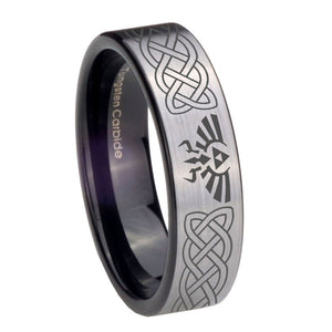 8mm Celtic Zelda Pipe Cut Brushed Silver Tungsten Wedding Engraving Ring