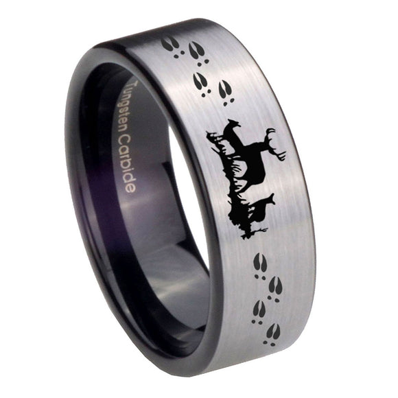 8mm Deer Hunting Pipe Cut Brushed Silver Tungsten Custom Ring for Men