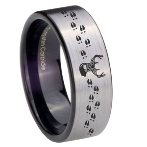 8mm Deer Antler Pipe Cut Brushed Silver Tungsten Custom Ring for Men