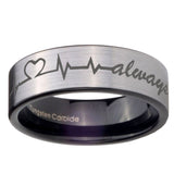 8mm Heart Beat forever Heart always Pipe Cut Brushed Silver Tungsten Bands Ring