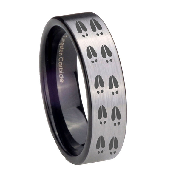 8mm Deer Tracks Pipe Cut Brushed Silver Tungsten Carbide Men's Band Ring