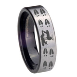 8mm Deer Hunting Tracks Pipe Cut Brushed Silver Tungsten Men's Bands Ring