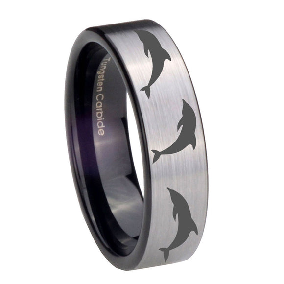 8mm Dolphins Pipe Cut Brushed Silver Tungsten Carbide Mens Engagement Band