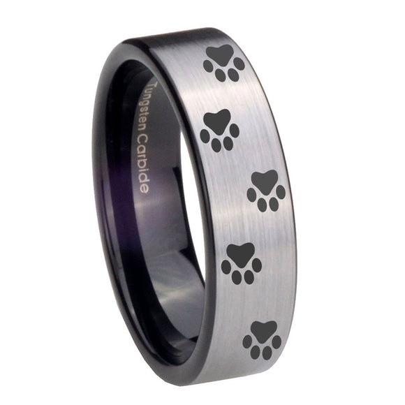 8mm Paw Print Pipe Cut Brushed Silver Tungsten Carbide Men's Engagement Band