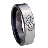 8mm Infinity Love Pipe Cut Brushed Silver Tungsten Carbide Mens Ring Engraved