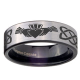 8mm Irish Claddagh Pipe Cut Brushed Silver Tungsten Carbide Mens Anniversary Ring
