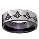 8mm Masonic Square and Compass Pipe Cut Brushed Silver Tungsten Custom Ring for Men